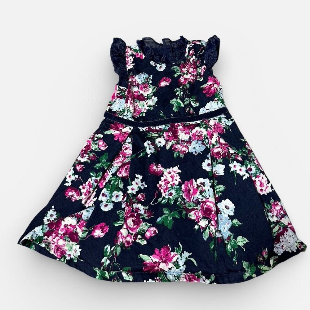 VGC Jane and Jack Girls Navy Floral Ruffle Garden Party Dress 2T
